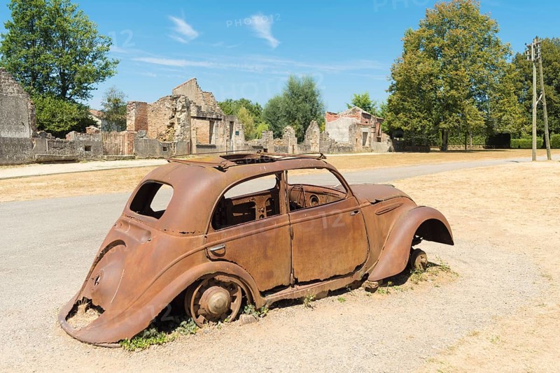 The ruins of Oradour-sur-glane, the by the german forces destroyed french village in WW2