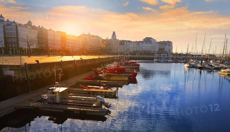 Sunset in La Coruna Port sunrise in Galicia of Spain