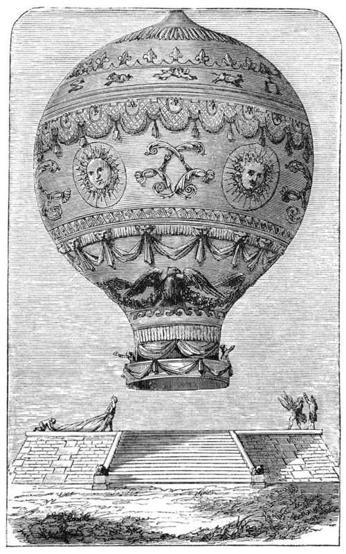 Balloon of Marquis dArlandes (1742-1809), a french ballooning pioneer. Illustration source: Scribners Magazine printed in 1870