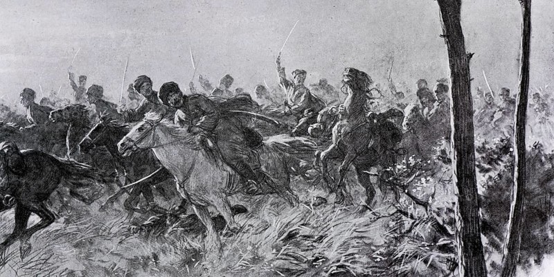 Mounted charge of the Circassians of the Caucasian Native Cavalry Division or Savage Division, July 1917, Russia, Europe