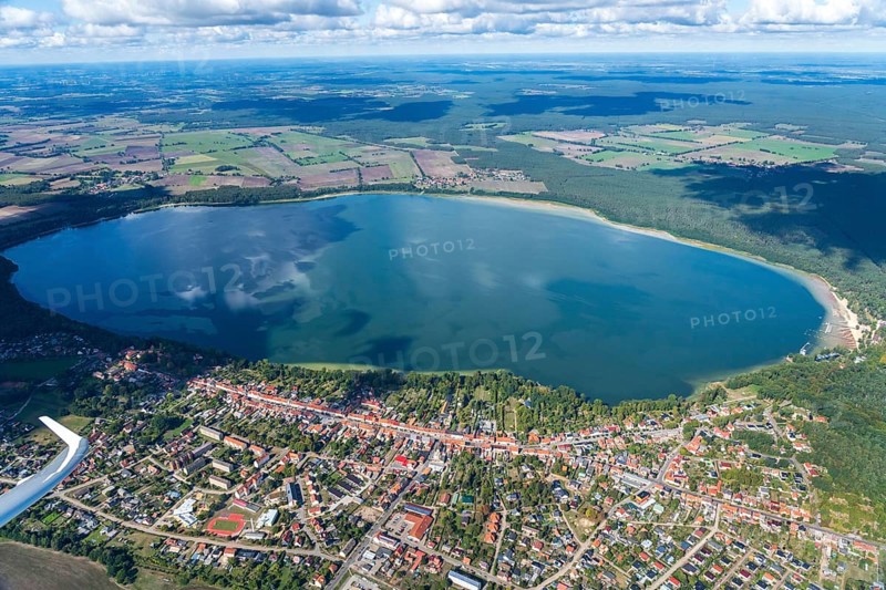 Aerial view of Arendsee, Altmark, water, lake, Saxony-Anhalt, Germany, Europe