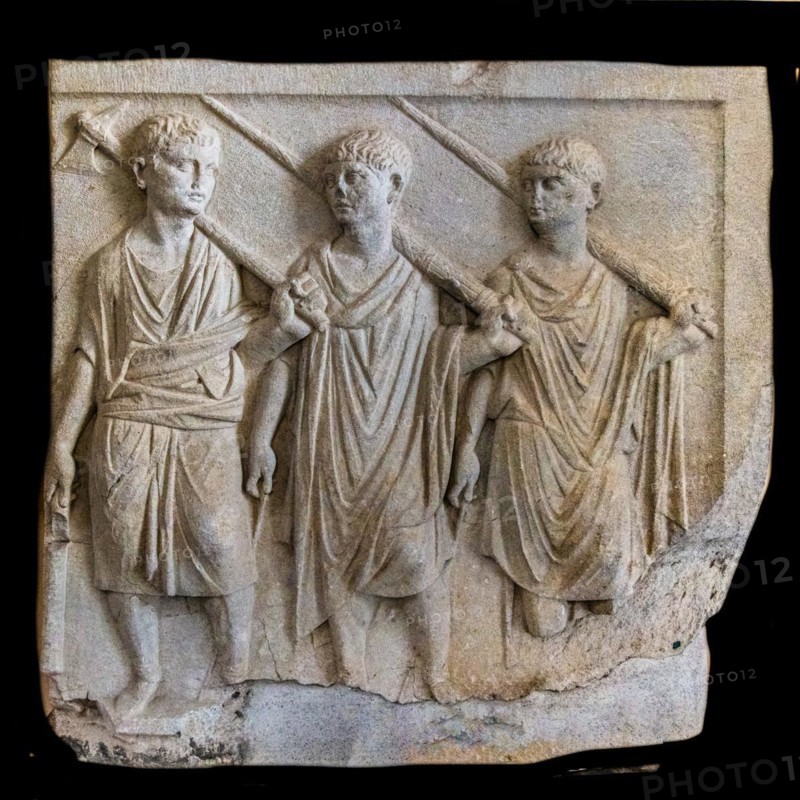 Relief with three lectors from de, 1st century, Museo Archeologico Concordiese with finds from the Roman period, medieval old town, Portogruaro, Veneto, Friuli, Italy, Portogruaro, Veneto, Italy, Europe