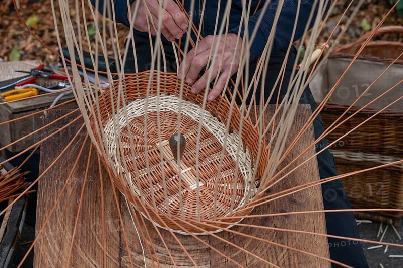 Basket is woven from willow rods (Salix viminalis), Franconia, Bavaria, Germany, Europe