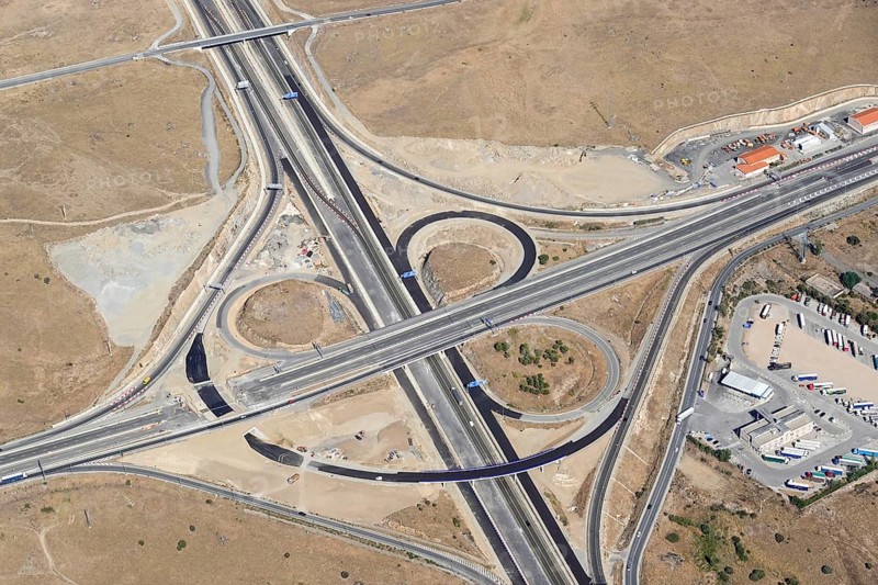 Aerial view of new motorway construction, building site, Segovia, Castilla y León, Spain, Europe