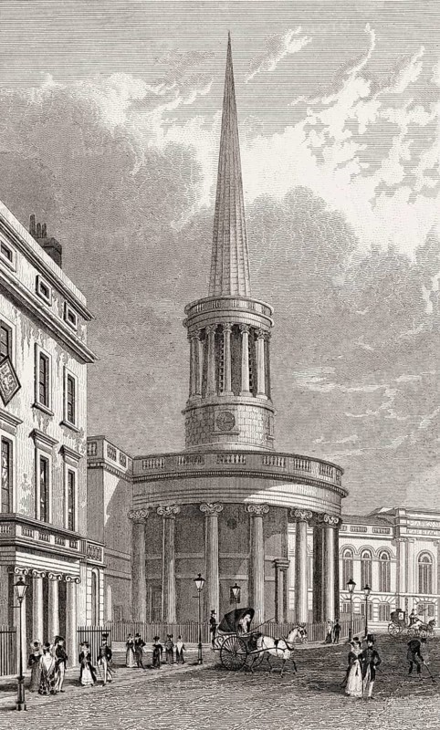 All Souls Church, London, illustration by Th. H. Shepherd, 1828