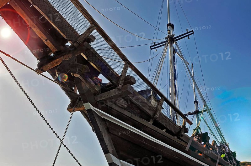Bowsprit of the MS Felicia liveaboard, Flores, Indonesia, Asia