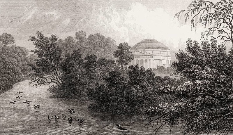 The London Colosseum, Regent's Park Lake, London, UK, illustration by Th. H. Shepherd, 1826