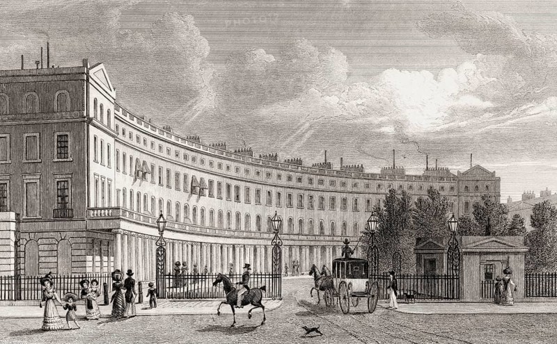 East side, Park Crescent, London, UK, illustration by Th. H. Shepherd, 1826