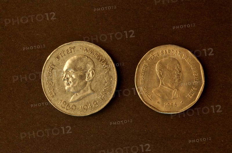 Coins with face mark of mahatma gandhi and v. patel, India, Asia