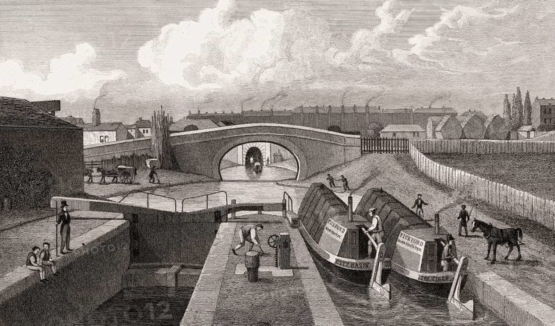 The Double Lock and East Entrance to the Islington Tunnel, Regent's Canal, London, illustration by Th. H. Shepherd, 1828