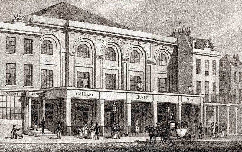 The Surrey Theatre, Blackfriars Road, London, UK, illustration by Th. H. Shepherd, 1826