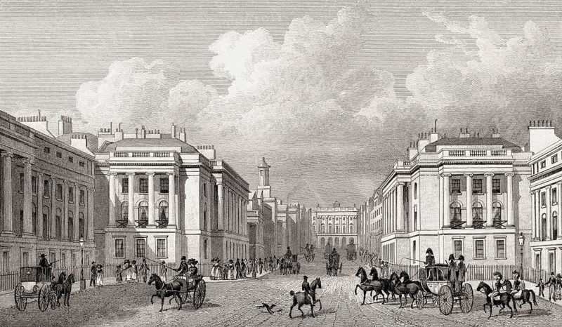 Waterloo Place in St James's, Regent's Street, London, UK, illustration by Th. H. Shepherd, 1826