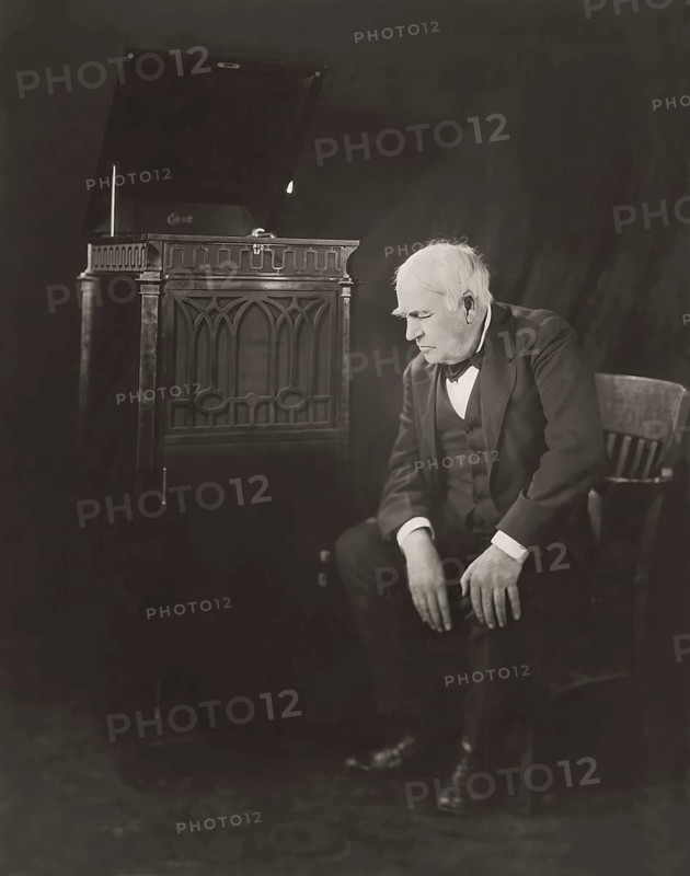 Thomas Alva Edison listening to his disc phonograph, digitally edited