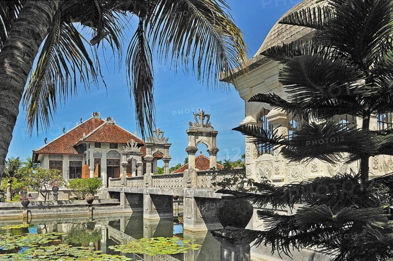 Taman-Ujung water palace with lotus pond and stone bridge, Bali, Indonesia, Asia