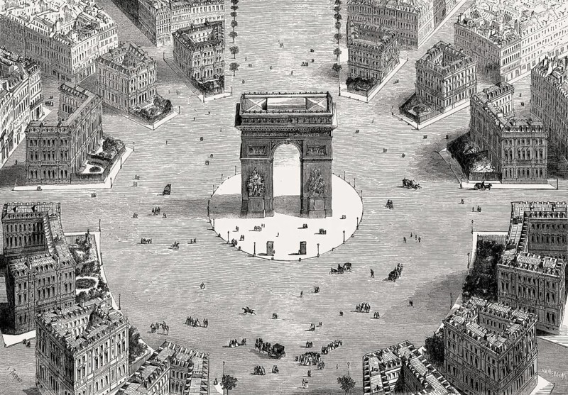 Bird's eye view of the Place Charles de Gaulle, Paris, France, 1857, Europe