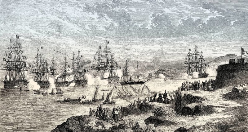 The arrival of the Russian fleet with Grand Duke Konstantin Nikolaevich of Russia, in Toulon harbour, 1857
