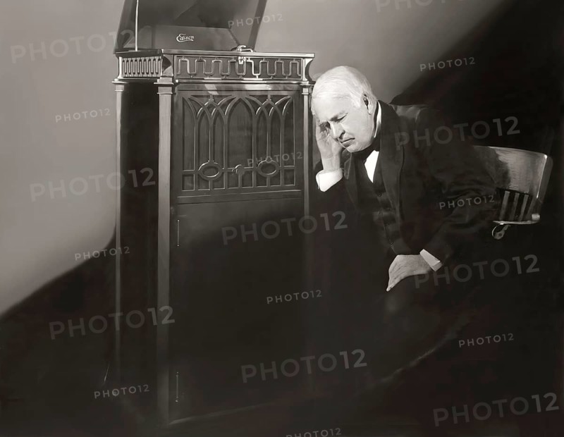 Thomas Alva Edison listening to his disc phonograph, digitally edited