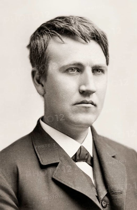 Portrait of Thomas Alva Edison as a young man, c. 1870, digitally edited according to a photography by the Anderson Studio