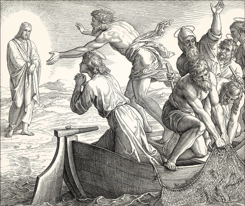 The Miraculous catch of fish, New Testament, by Julius Schnorr von Carolsfeld, 1860