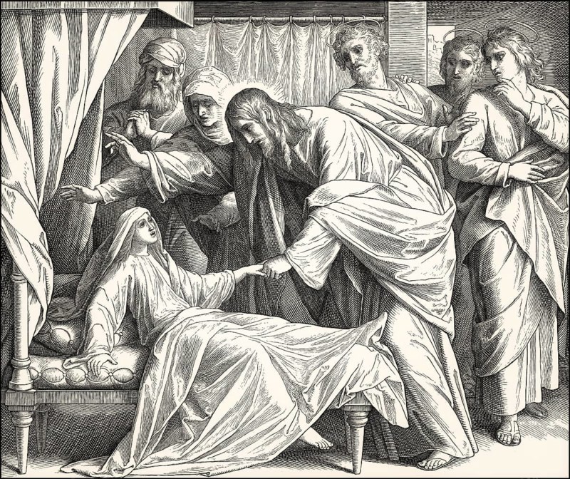 Raising of the dead, the daughter of Jairus, New Testament, by Julius Schnorr von Carolsfeld, 1860