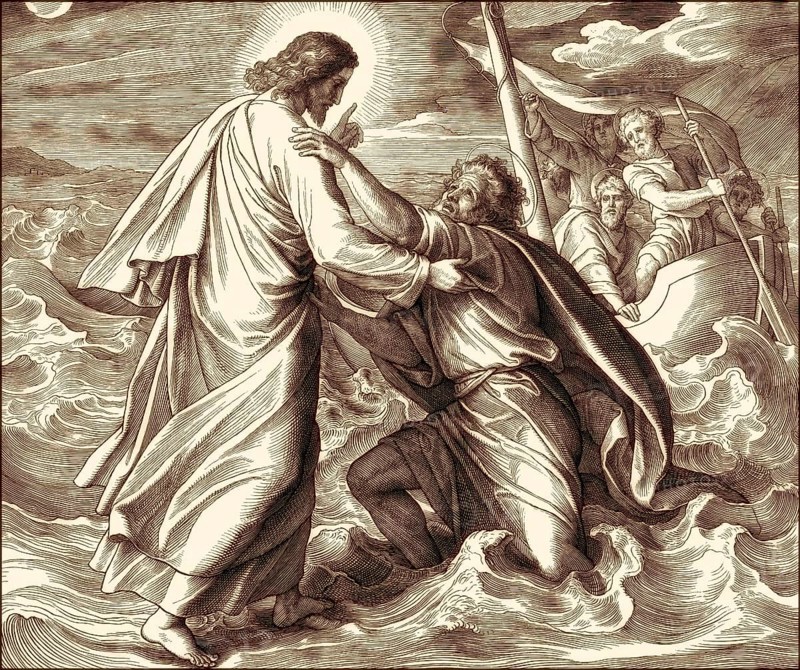 Jesus walking on the water, New Testament, by Julius Schnorr von Carolsfeld, 1860