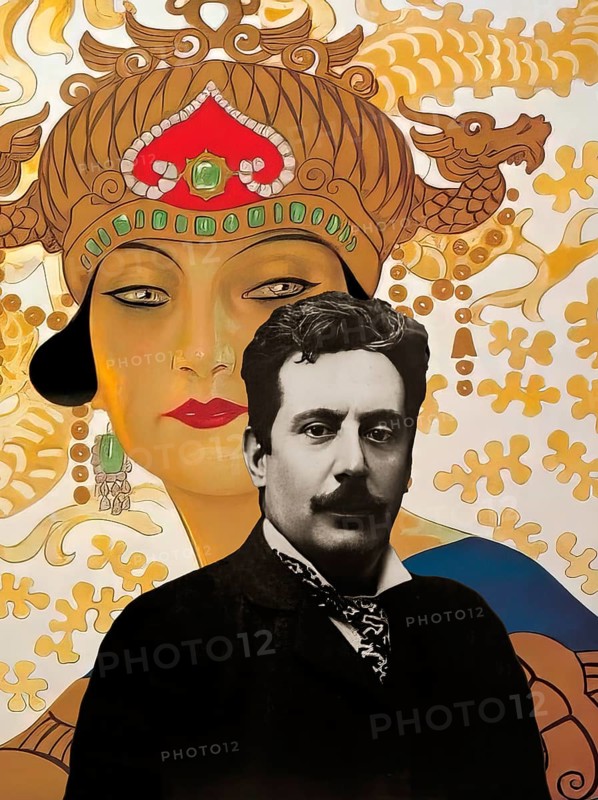Portrait of Giacomo Puccini, digitally edited according to a photograph, promotional poster for Giacomo Puccini's opera Turandot, 1926, by Leopoldo Metlicovitz