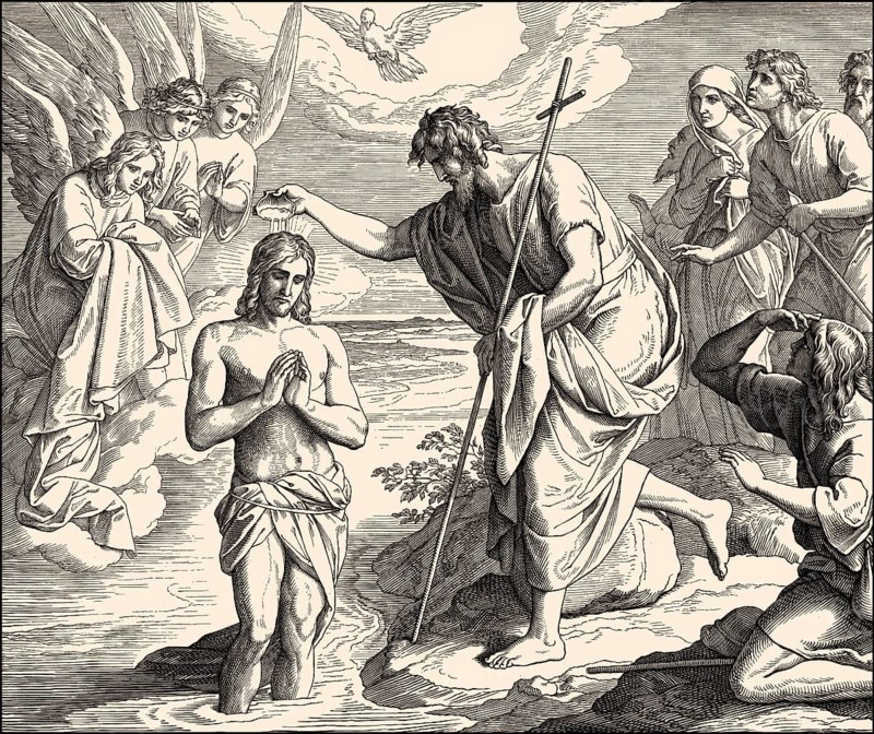 The baptism of Jesus by John the Baptist, New Testament, by Julius Schnorr von Carolsfeld, 1860