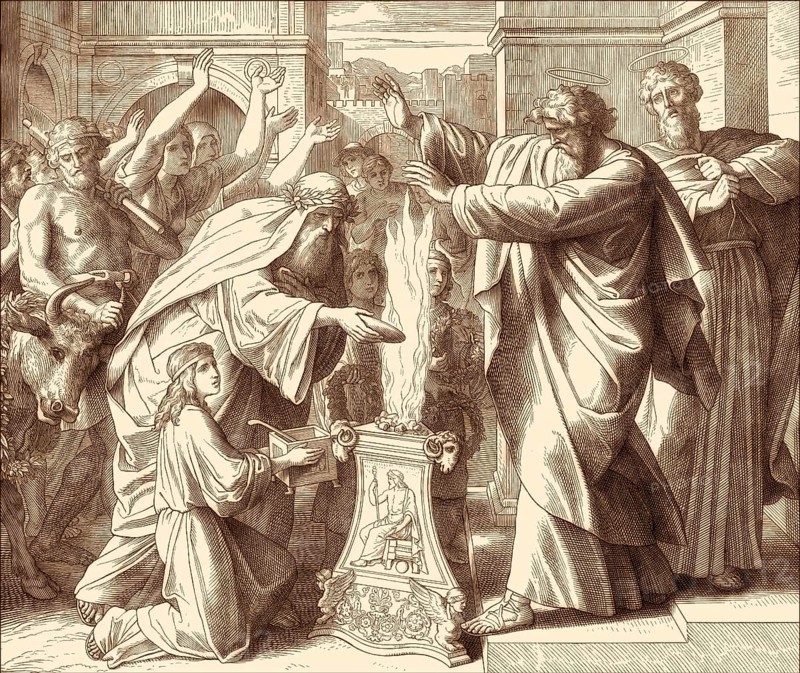 Paul and Barnabas in Lystra, New Testament, by Julius Schnorr von Carolsfeld, 1860