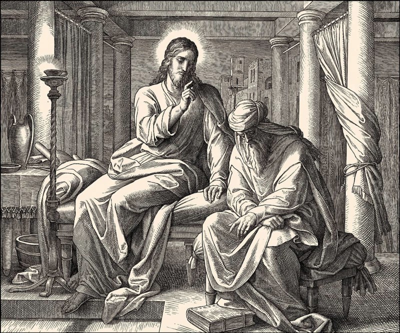 Nicodemus talking to Jesus, New Testament, by Julius Schnorr von Carolsfeld, 1860
