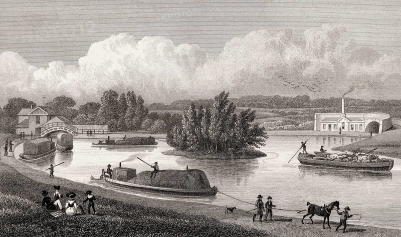 Regent's Canal, Paddington, London, UK, illustration by Th. H. Shepherd, 1826