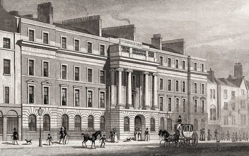 The rebuilt Furnival's Inn, London, UK, illustration by Th. H. Shepherd, 1826