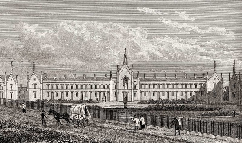 Whittington's Alms Houses, Highgate, London, UK, illustration by Th. H. Shepherd, 1826