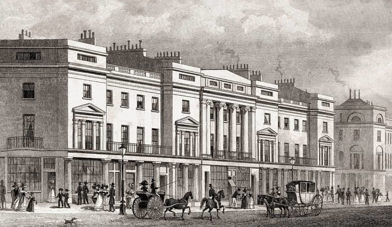 Part of the west side, Regent Street, London, UK, illustration by Th. H. Shepherd, 1826
