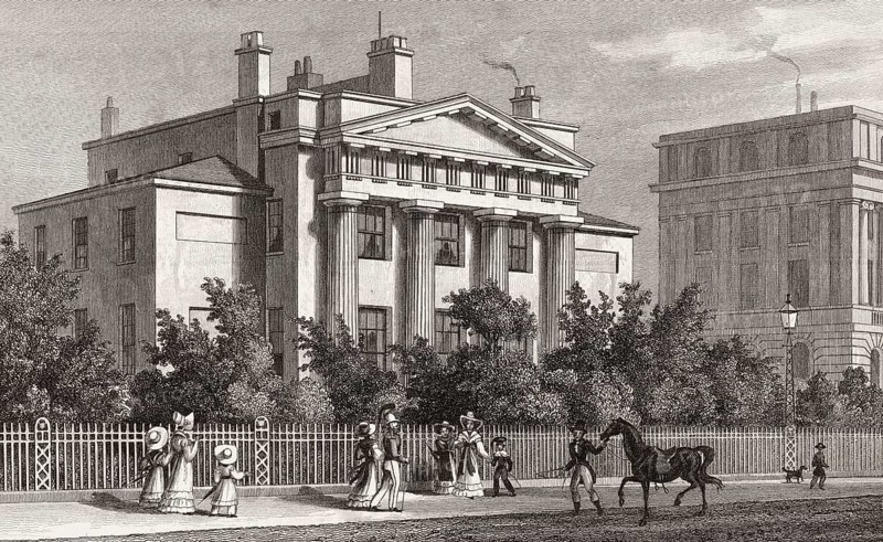 Doric Villa, Regent's Park, London, UK, illustration by Th. H. Shepherd, 1826