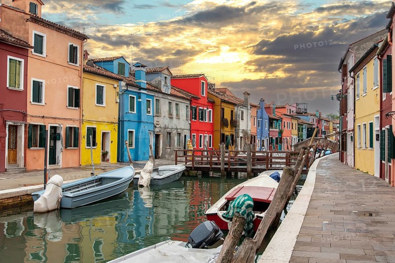 Colorful Houses at the Rio Terranova on Burano Island, Venice, Italy, Europe