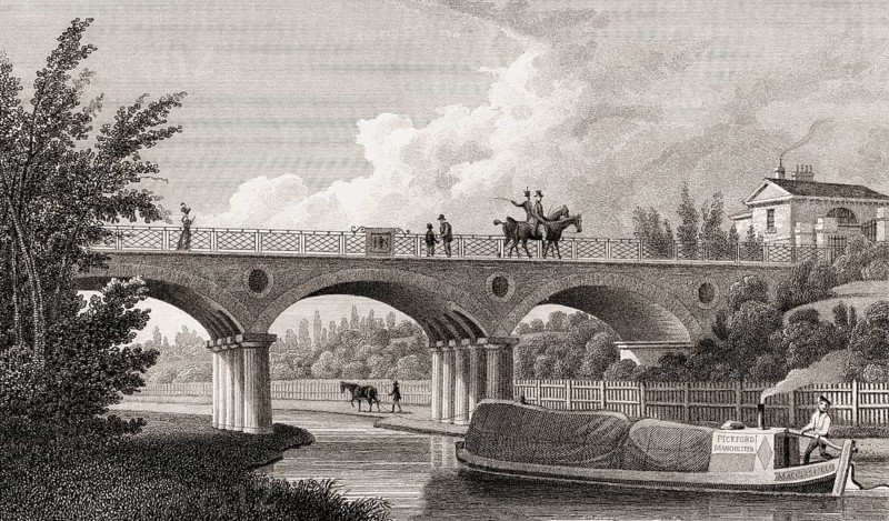 Macclesfield Bridge, Regent's Park, London, UK, illustration by Th. H. Shepherd, 1826