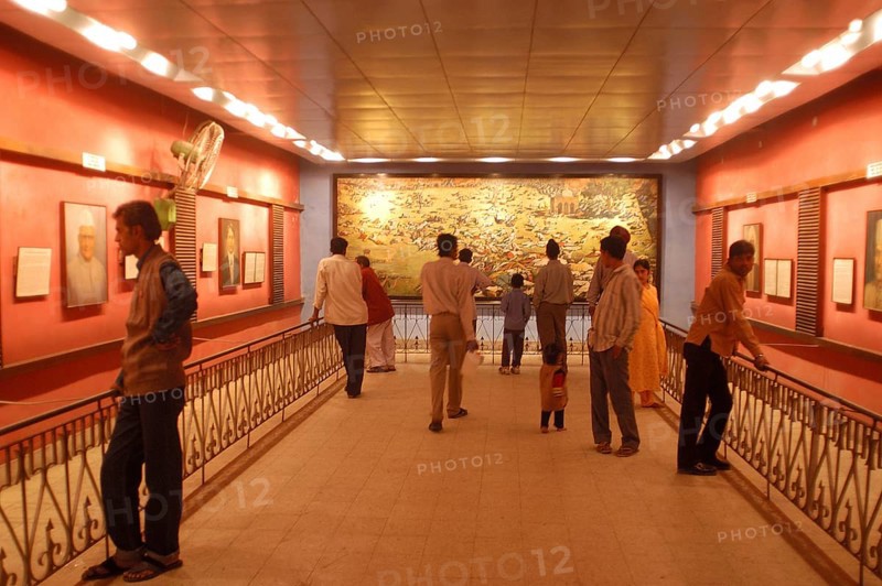 Visitors at the Jallianwala Bagh memorial in Amritsar in Punjab, India have a look at the huge canvas depicting the Jalianwalabaugh Massacre of 1919, This massacre changed the course of India Freedom struggle
