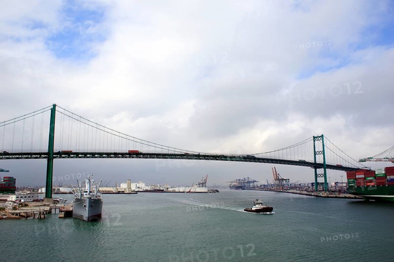The Vincent Thomas bridge completed in 1961 and opened to traffic 1963, only suspension bridge in the world supported entirely on piles, Los Angeles, L.A., California, U.S.A. United States of America