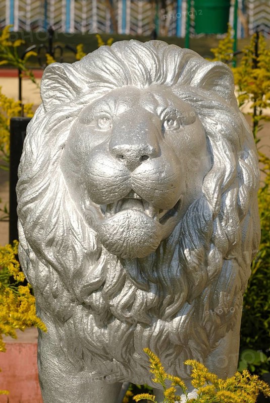 Statue of lion painted in silver color at memorial of armed freedom fighters from year 1857-1947 at Saras Baug, Pune