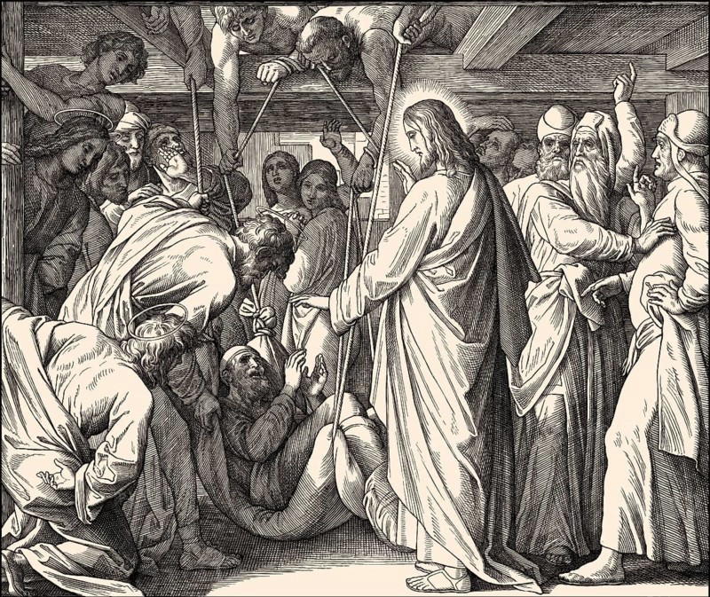 Healing the paralytic at Capernaum, New Testament, by Julius Schnorr von Carolsfeld, 1860