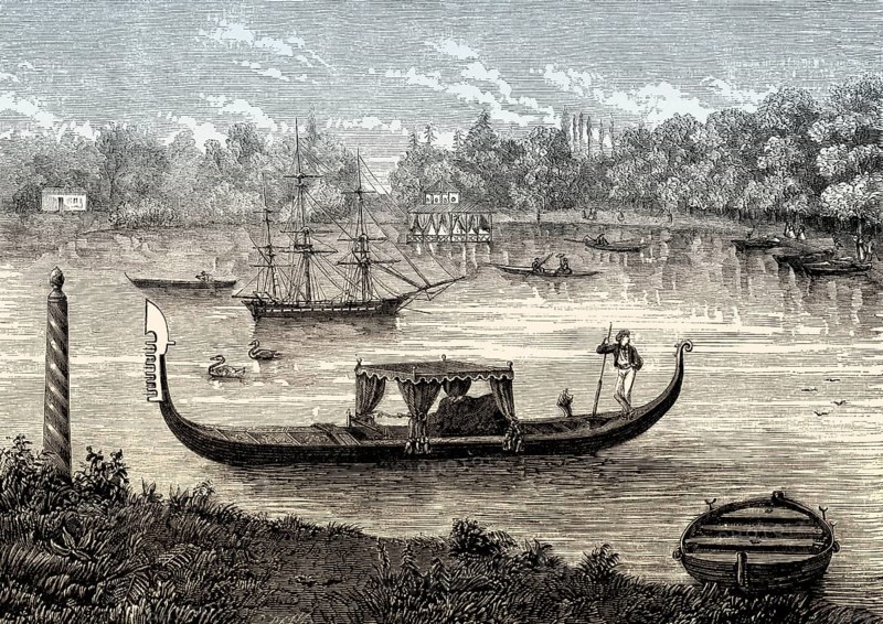 The Venetian gondola of Eugénie de Montijo, wife of Emperor Napoleon III, Fontainebleau, 19th century
