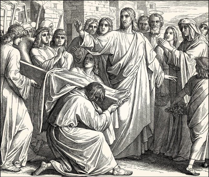 The raising of the son of the widow of Nain, New Testament, by Julius Schnorr von Carolsfeld, 1860