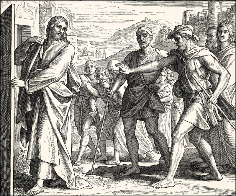 Healing the Blind, New Testament, by Julius Schnorr von Carolsfeld, 1860