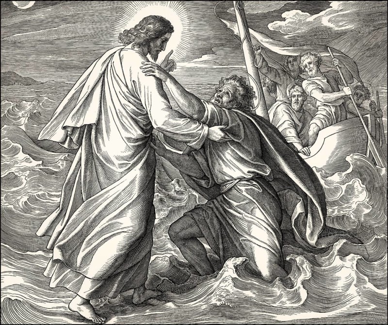 Jesus walking on the water, New Testament, by Julius Schnorr von Carolsfeld, 1860