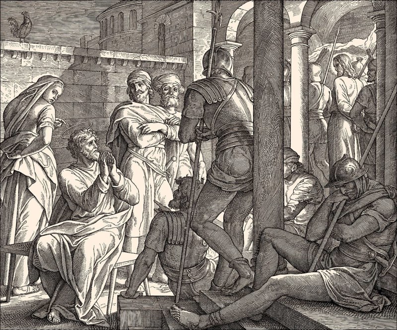 The Denial of apostle Peter, New Testament, by Julius Schnorr von Carolsfeld, 1860