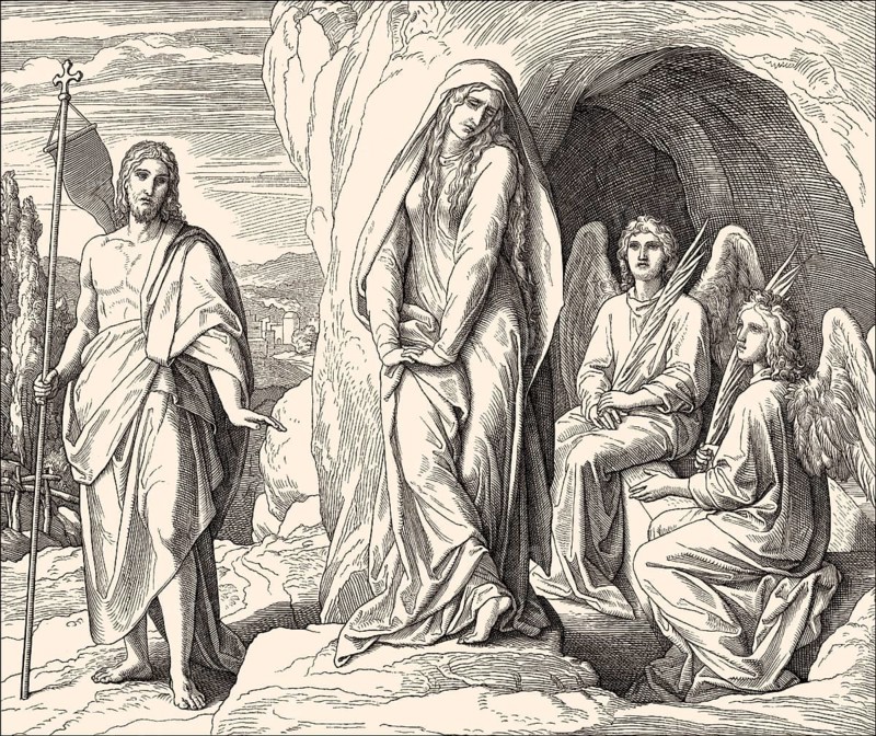 The Empty Tomb, Mary Magdalene, New Testament, by Julius Schnorr von Carolsfeld, 1860