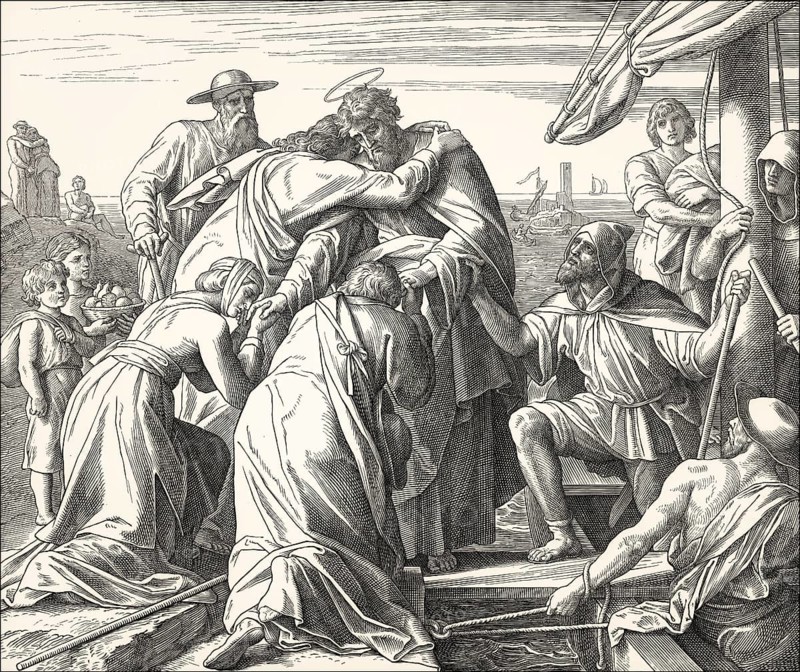 Paul Leaves Ephesus, New Testament, by Julius Schnorr von Carolsfeld, 1860