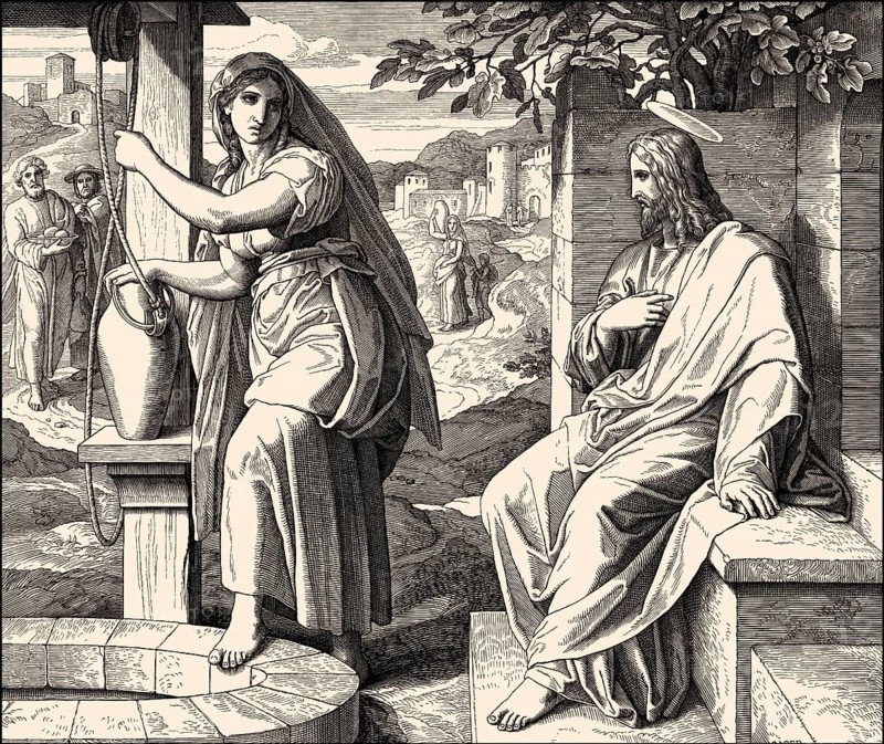 Jesus talks with a Samaritan woman, New Testament, by Julius Schnorr von Carolsfeld, 1860