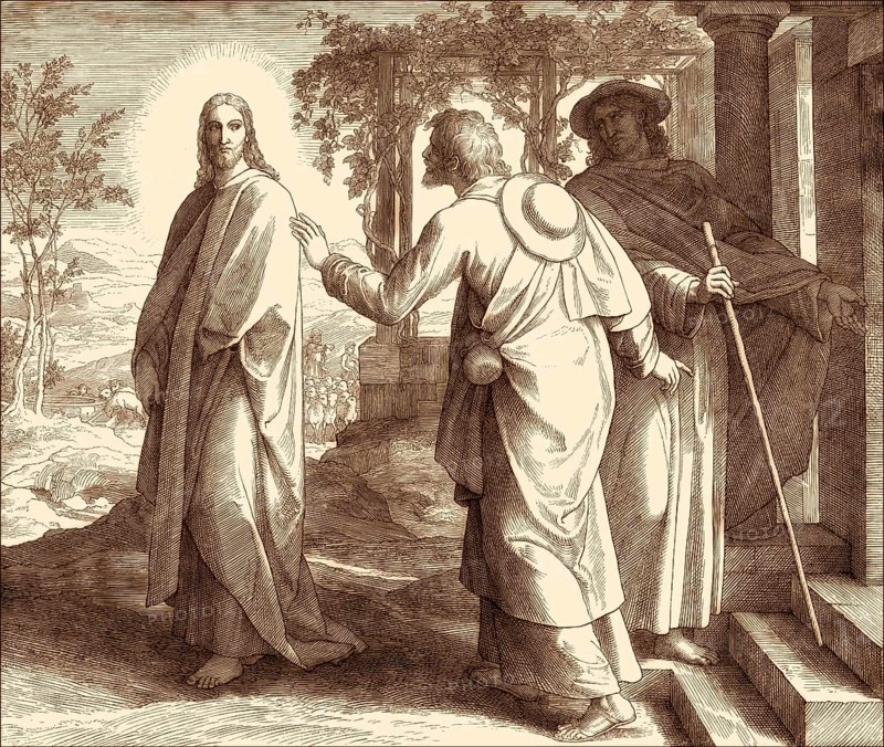 The road to Emmaus appearance, New Testament, by Julius Schnorr von Carolsfeld, 1860