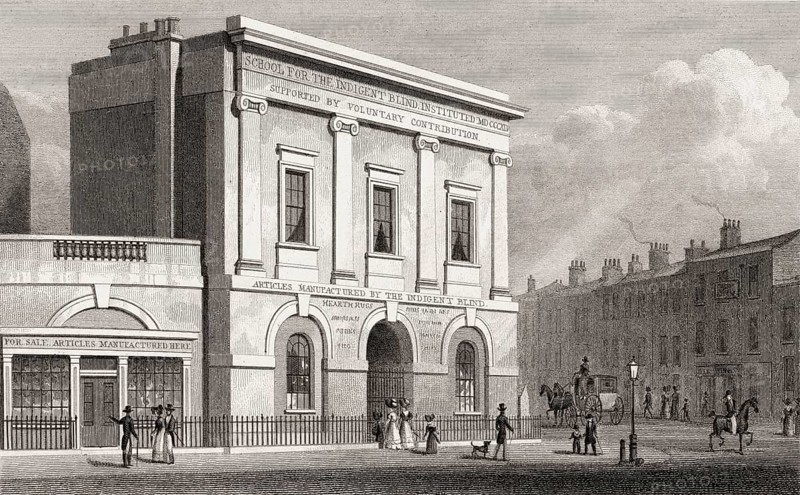 Asylum for the Indigent Blind, Westminster Road, London, illustration by Th. H. Shepherd, 1828